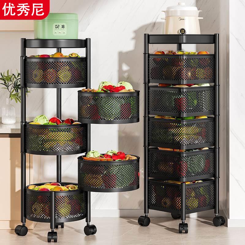 厨房置物架旋转多功能家用落地多层零食小推车水果蔬菜篮子收纳层