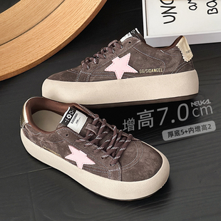新卡伦复古做旧星星小脏鞋厚底休闲轻便不累脚运动板鞋真皮拼色德