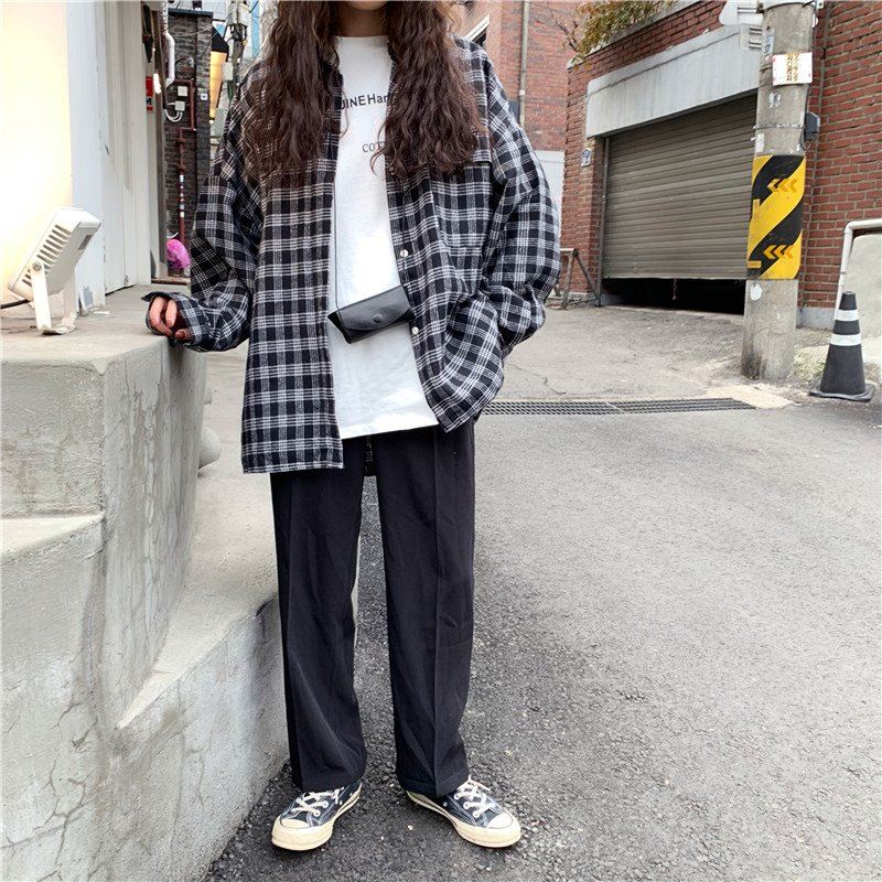 格子衬衫女春季2019新款韩版复古港味百搭衬衣学生宽松秋外套上衣|ruв категории Женская одежда, рубашка - от Buy2taobao.com для оказания профессиональной услуги покупки агента Taobao