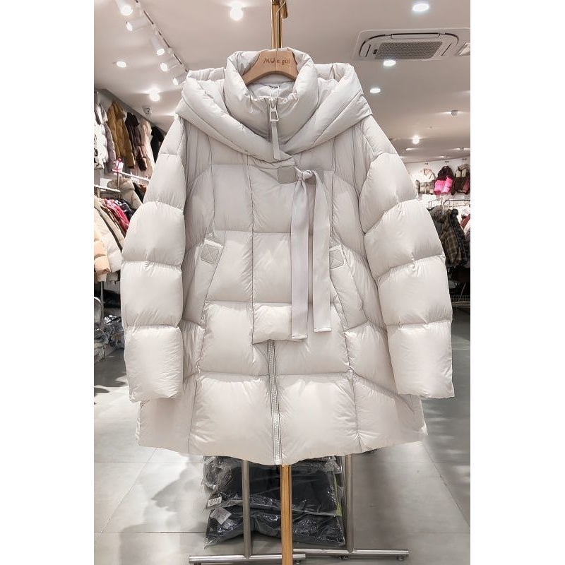 欧货时尚泡芙2025冬季新款中长款连帽羽绒棉服女立领宽松面包服潮