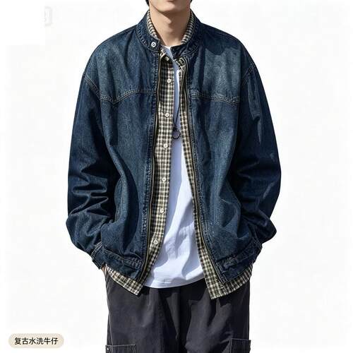日系cityboy大码外套复古水洗做旧牛仔夹克男春秋款情侣宽松上衣