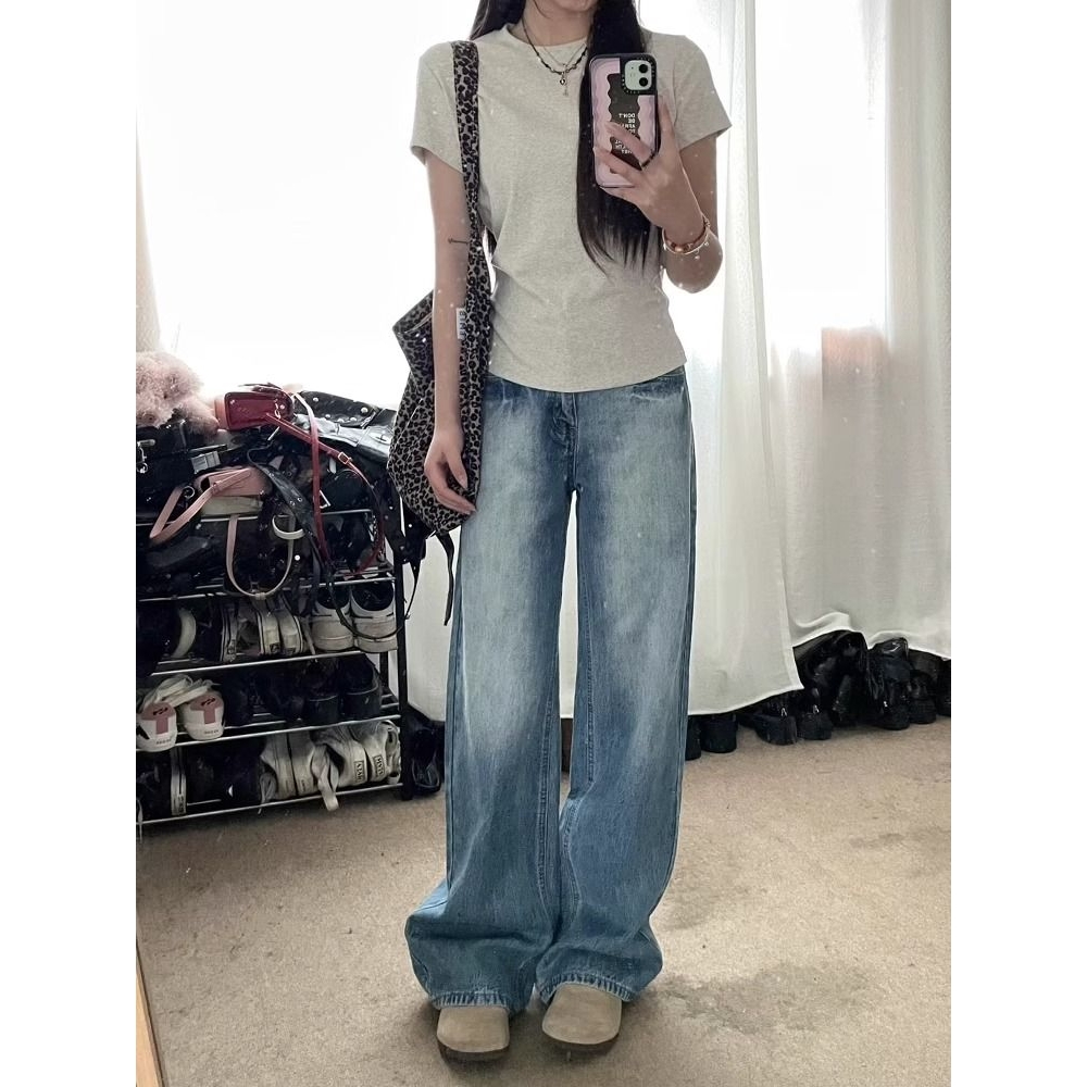 175高个子加长180阔腿牛仔裤女夏季复古高腰显瘦宽松直筒拖地裤子