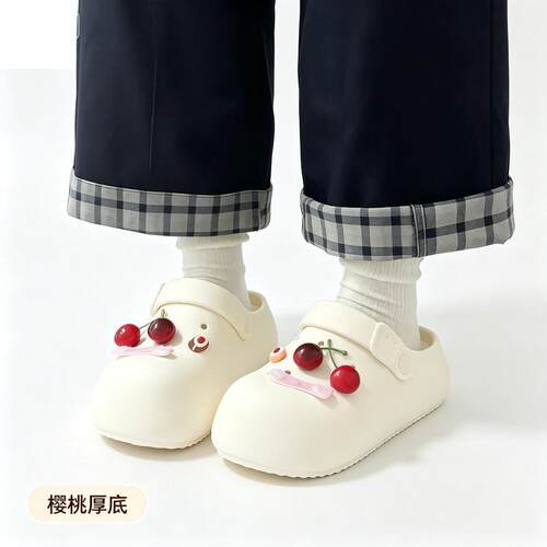 可爱樱桃洞洞鞋女2026新款夏季外穿厚底EVA防滑防臭沙滩包头拖鞋