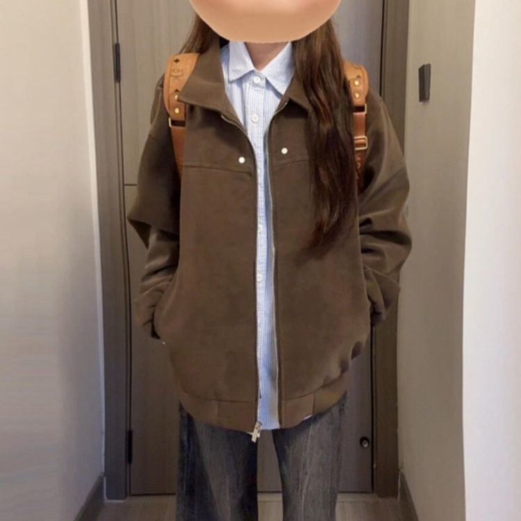 美式复古棕色pu皮衣外套女2025春秋季穿搭高级感百搭飞行夹克情侣