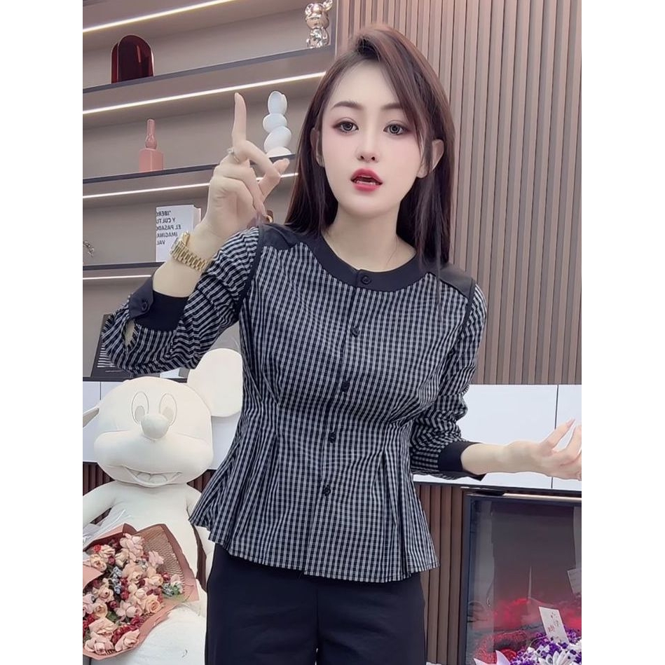 2025秋季新款韩系减龄格子衬衫女时尚设计感法式小众开衫长袖上衣