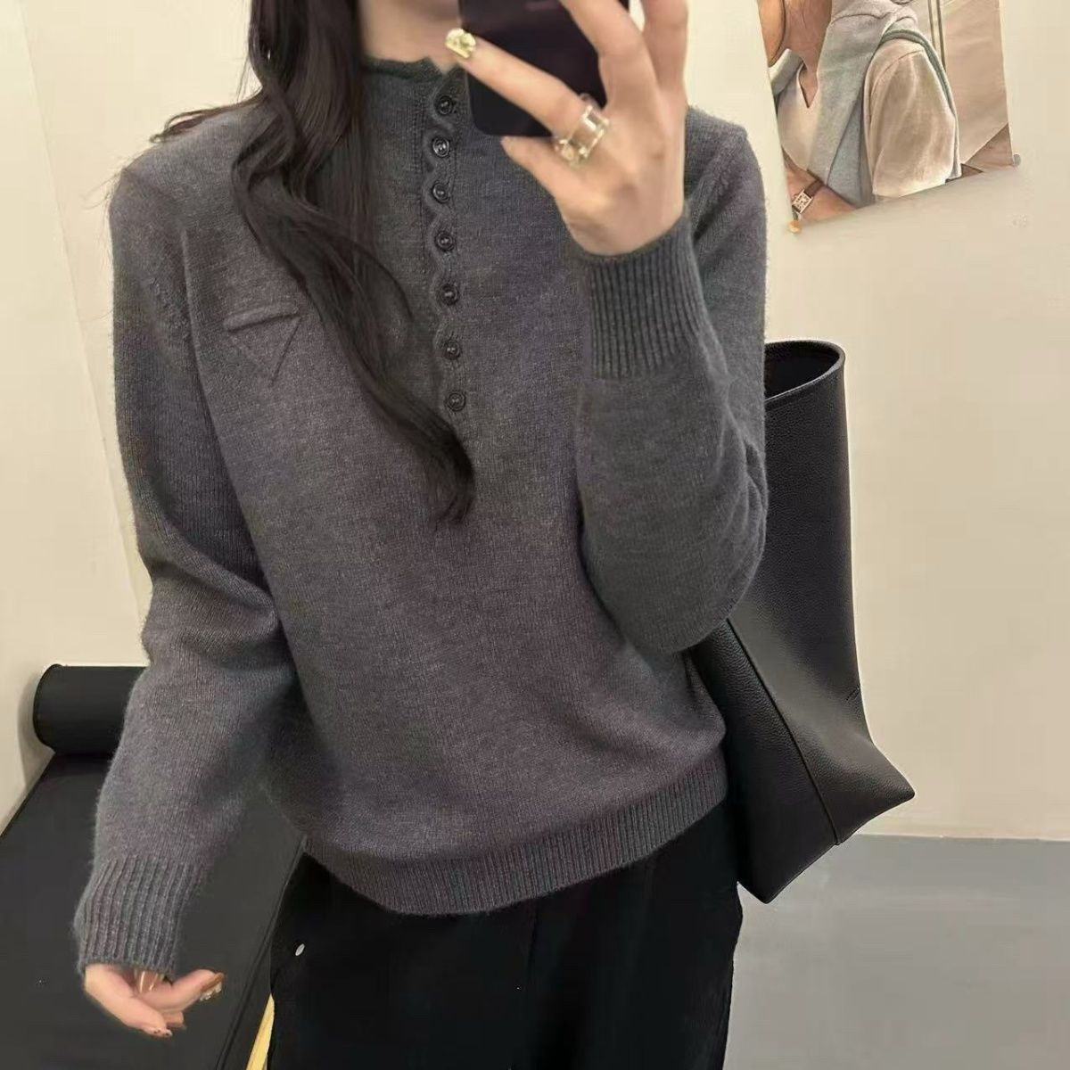 毛衣女打底衫2025秋冬新款时尚洋气宽松立领针织衫极简风上衣套头