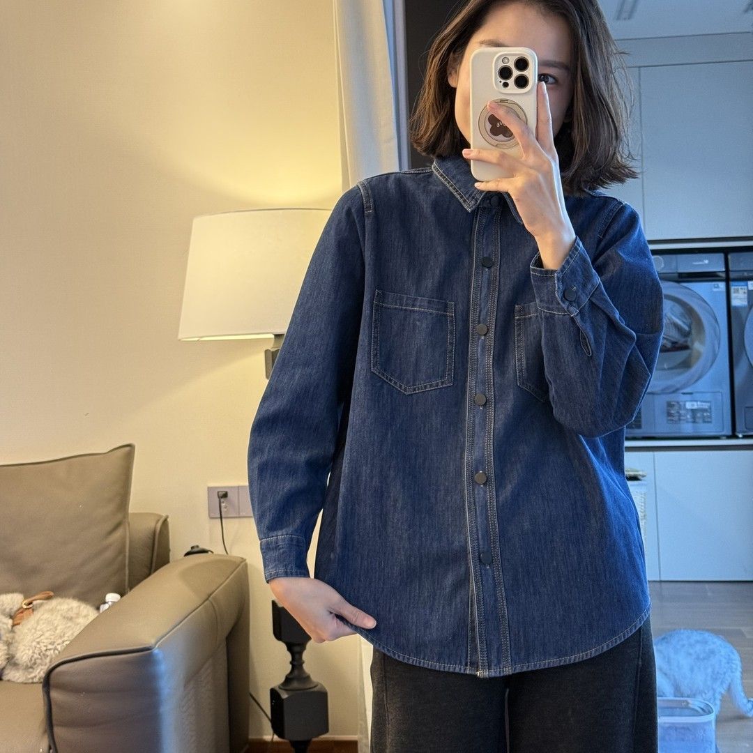 秋季牛仔衬衫女外套新款时尚百搭简约翻领基础女士上衣牛仔衬衫