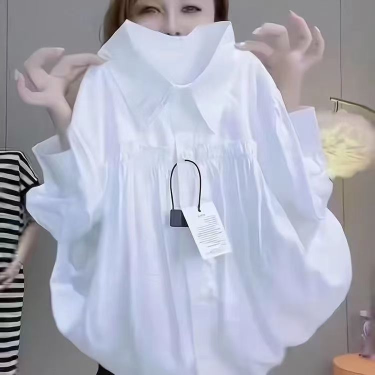 欧货重磅显瘦2024春季新款白色长袖衬衫百褶上衣设计感百搭上衣女