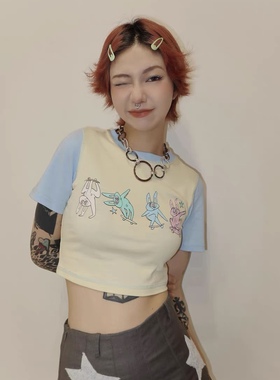 popout*griptape不能不吃辣联名款滑板摔倒小兔T恤砂纸