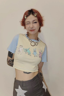 popout*griptape不能不吃辣联名款滑板摔倒小兔T恤砂纸