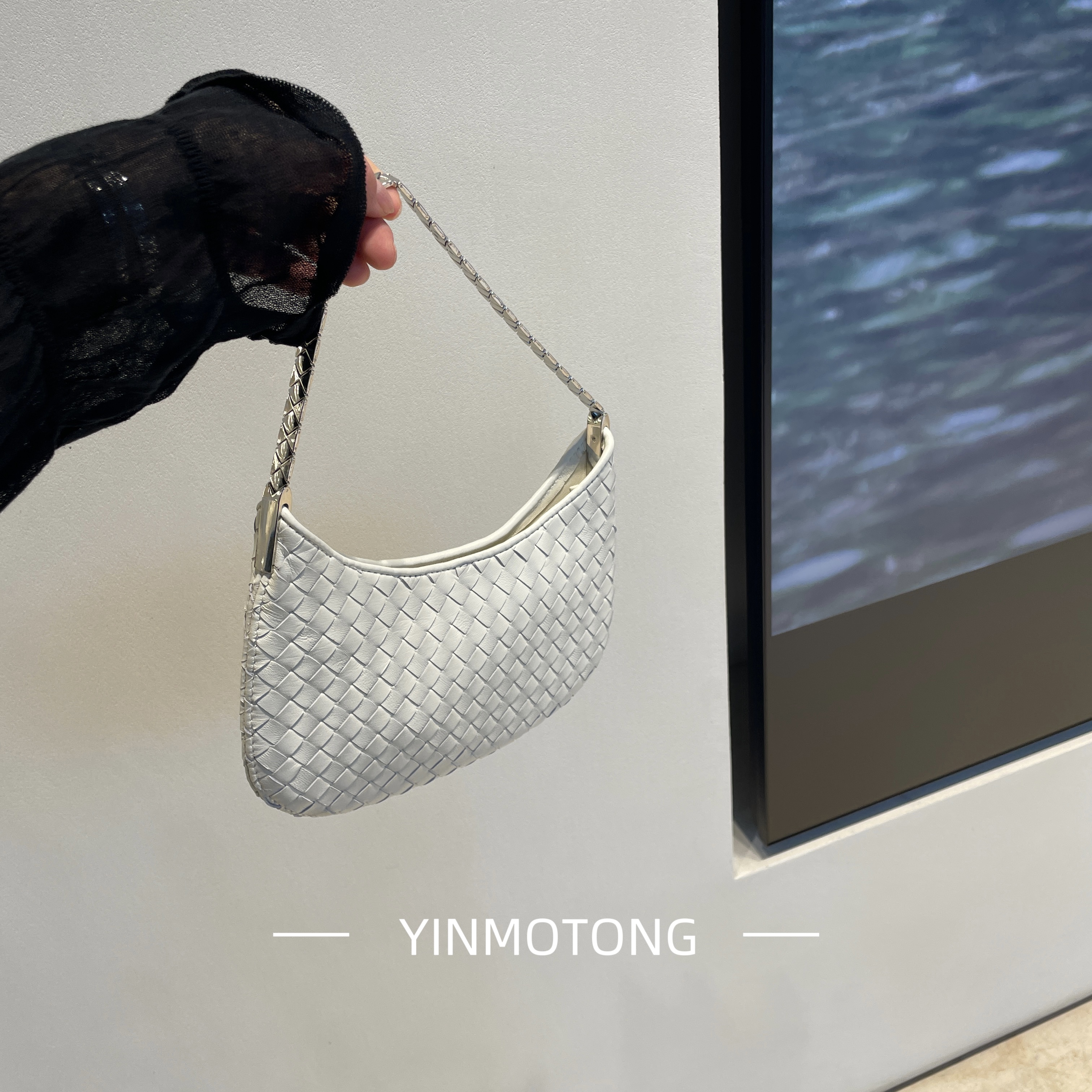 独家定制高级感通勤手表链条羊皮编织月牙腋下hobo斜挎中古手提包