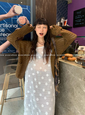 one purple｜6.15New 复古镂空防晒针织罩衫韩版宽松百搭开衫外套