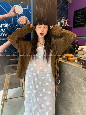 ONEPURPLE针织开衫镂空外套