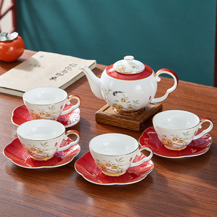 轻奢骨瓷杯碟水具套装下午茶咖啡杯优雅新中式水壶三八妇女节礼物