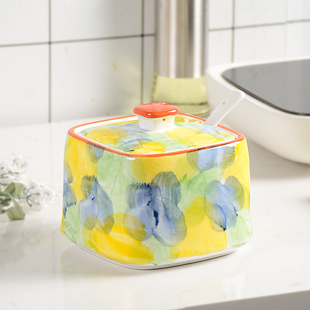 迈卡伦 陶瓷耐高温猪油罐北欧厨房油泼辣子罐带盖勺辣椒油专用罐