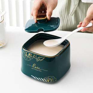 迈卡伦 耐高温猪油罐厨房盐罐有罐防尘带盖勺陶瓷油泼辣子罐家用