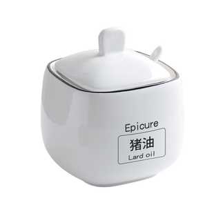 迈卡伦 陶瓷耐高温猪油罐盐罐家用厨房调料盒油泼辣子专用罐带勺