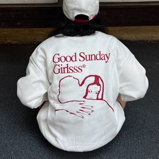 白色纯棉宽松圆领卫衣男女 重磅厚实加绒 周日好女孩xTTO 联名款