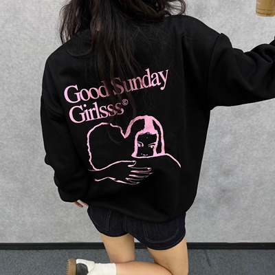 周日好女孩xTTO 联名款 重磅厚实加绒 黑粉色纯棉宽松圆领卫衣