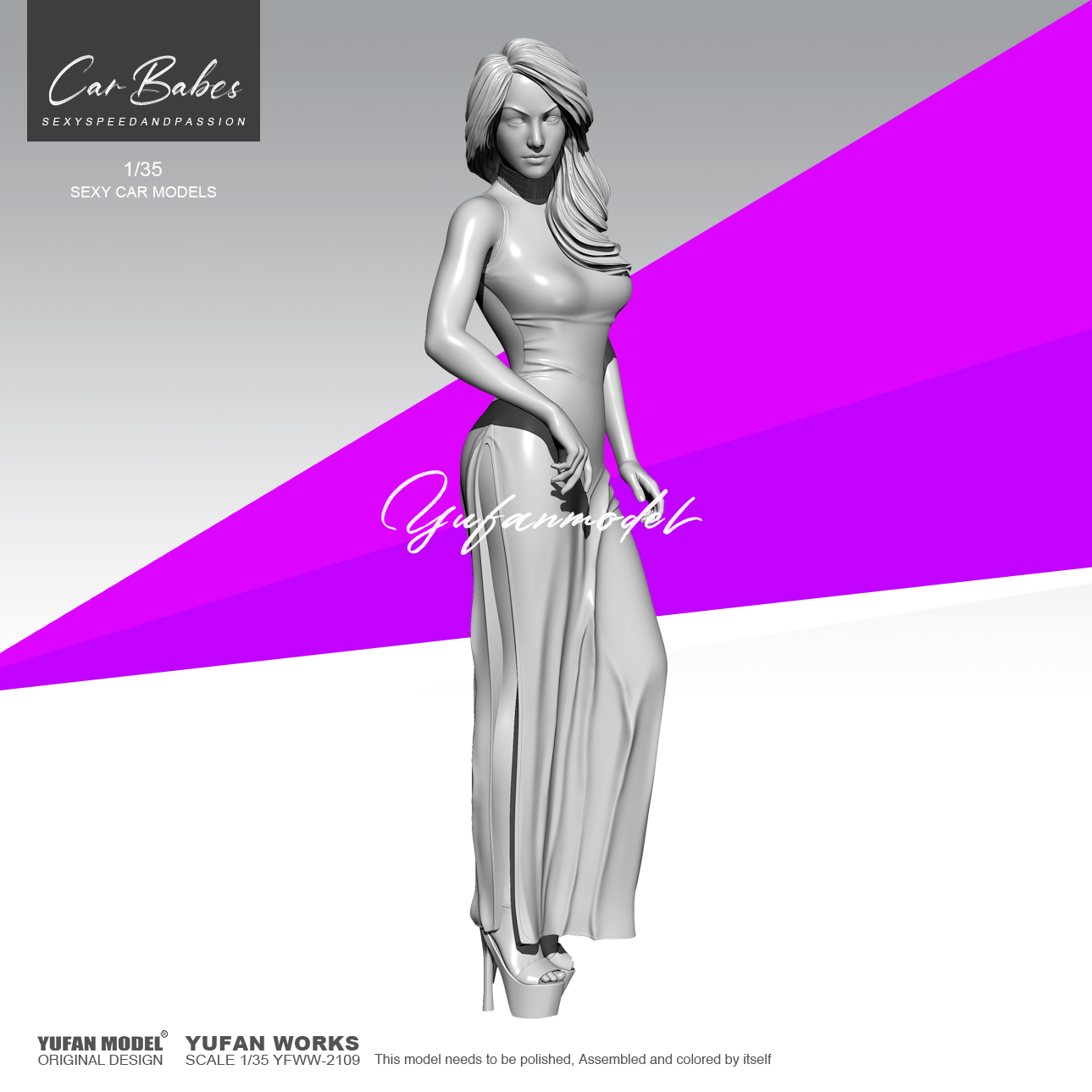 1/35 YUFAN原创 跑车宝贝-4  树脂手办 女兵人白模 YFWW-2115