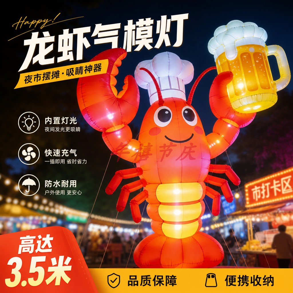 充气闭气卡通龙虾啤酒节气模定制行走人偶螃蟹发光啤酒杯户外美陈