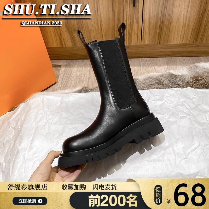 마틴 부츠 여성 부츠 영국식 2024 신작 가을 겨울 슬림 부츠 미드 커프 부츠 플러스 벨벳 스노우 부츠 굴뚝 부츠