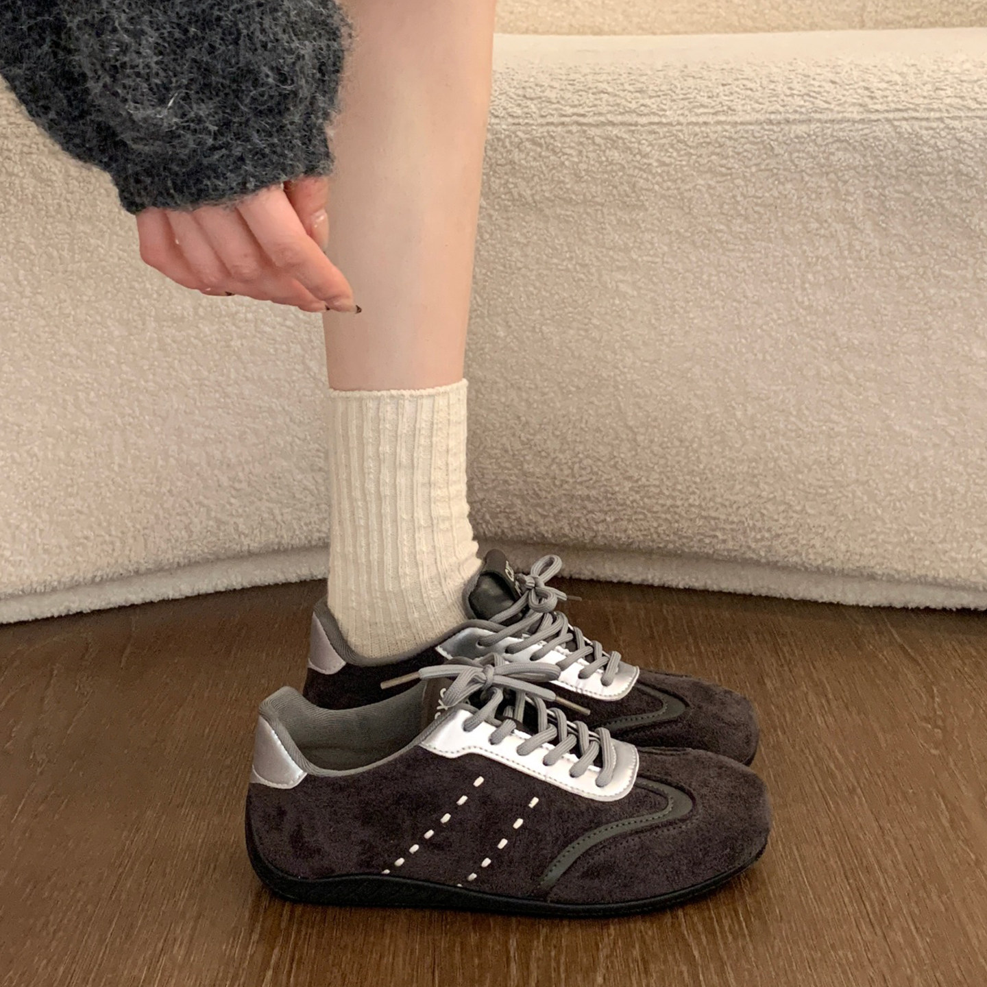 厚底灰色德训鞋女2026新款春秋季女鞋子休闲运动板鞋0126w,女鞋,浅口单鞋,淘宝优惠券,粉丝福利购,淘宝优惠卷