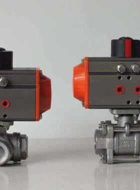 304不锈钢气动三通丝扣球阀 Q614/5F-16PT型L型内螺纹阀门 执行器