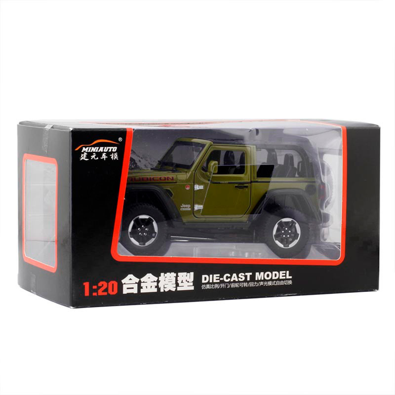 [盒装]建元1:20前轮转向小轮敞篷越野车合金声光模型2401A