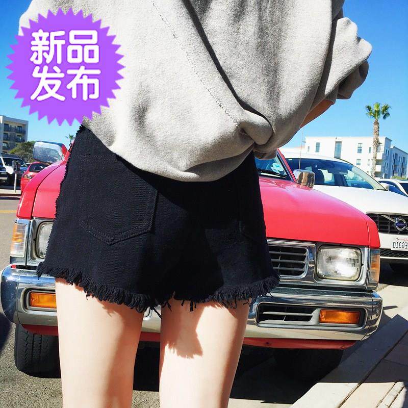 2018新款韩版毛边超短裤女夏季高腰破洞黑色热g裤修身阔腿牛仔短|ruв категории Женская одежда, джинсы - от Buy2taobao.com для оказания профессиональной услуги покупки агента Taobao