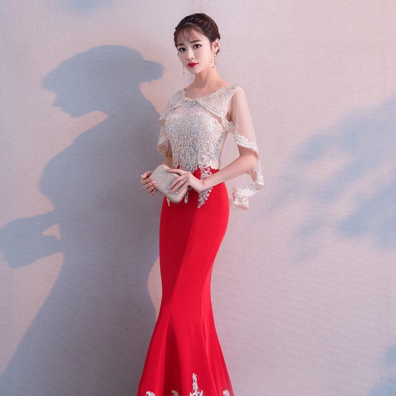 晚礼服裙女2018新款冬季红色宴会年会高贵优雅修身主持人鱼尾长款|ruв категории Женская одежда, Cвадебные платья, платье/вечернее платье - от Buy2taobao.com для оказания профессиональной услуги покупки агента Taobao