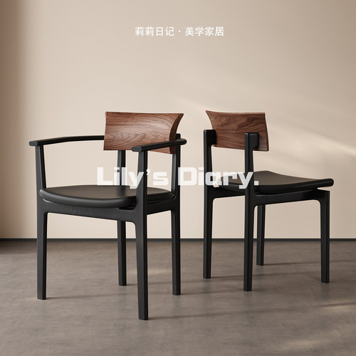 中古风白蜡木软包扶手餐椅