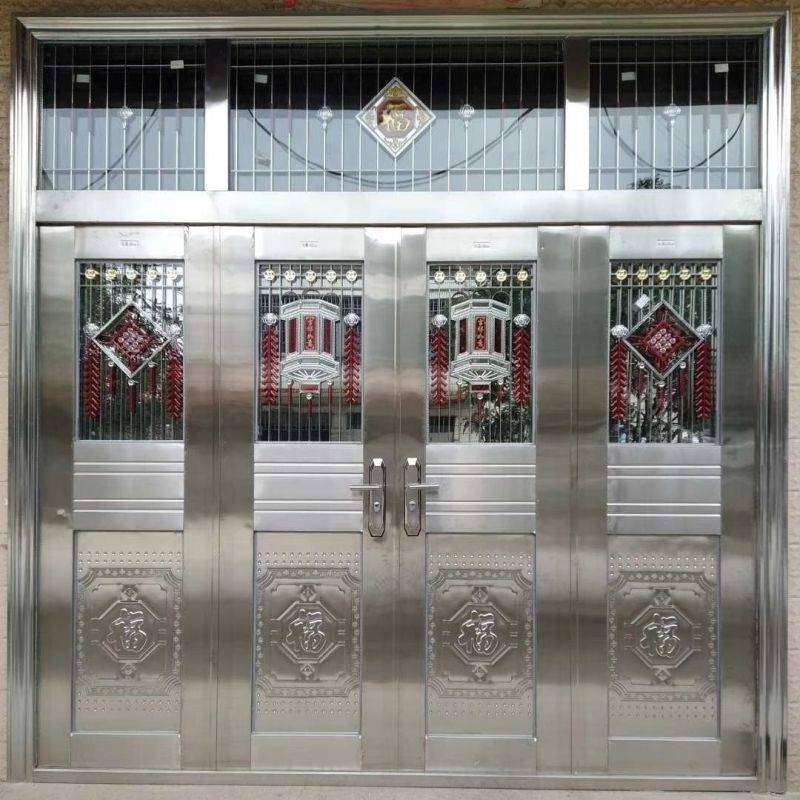 304不锈钢门防盗进户门农村庭院客厅四开子母玻璃大门整版四开门