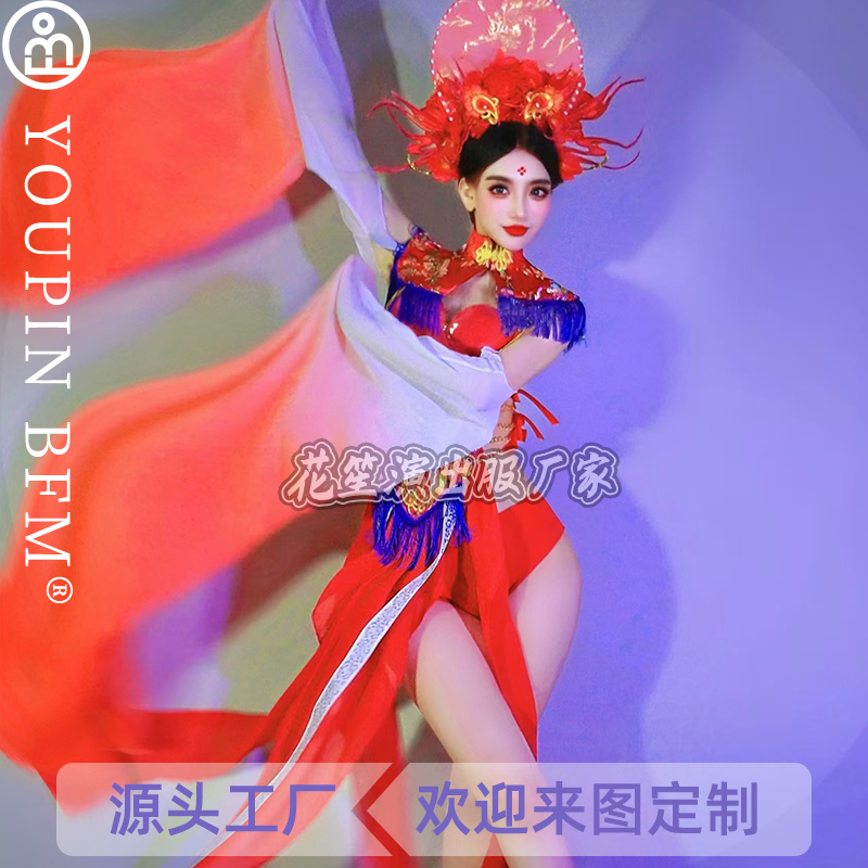 红色中国风古风异域敦煌飞天汉服