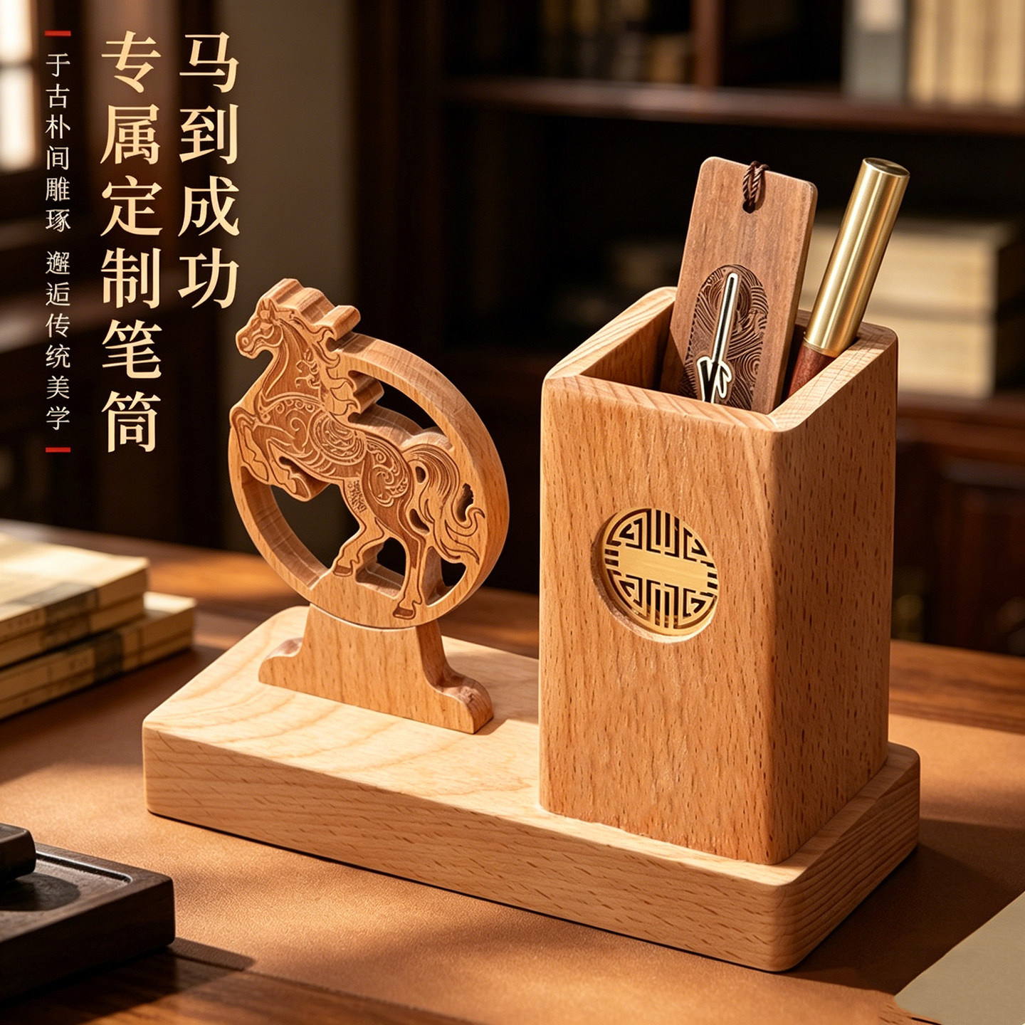 多功能实木笔筒定制学校企业免费刻字毕业季送同学高档礼品教师节礼物定制百年校庆纪念品创意办公室桌面摆件