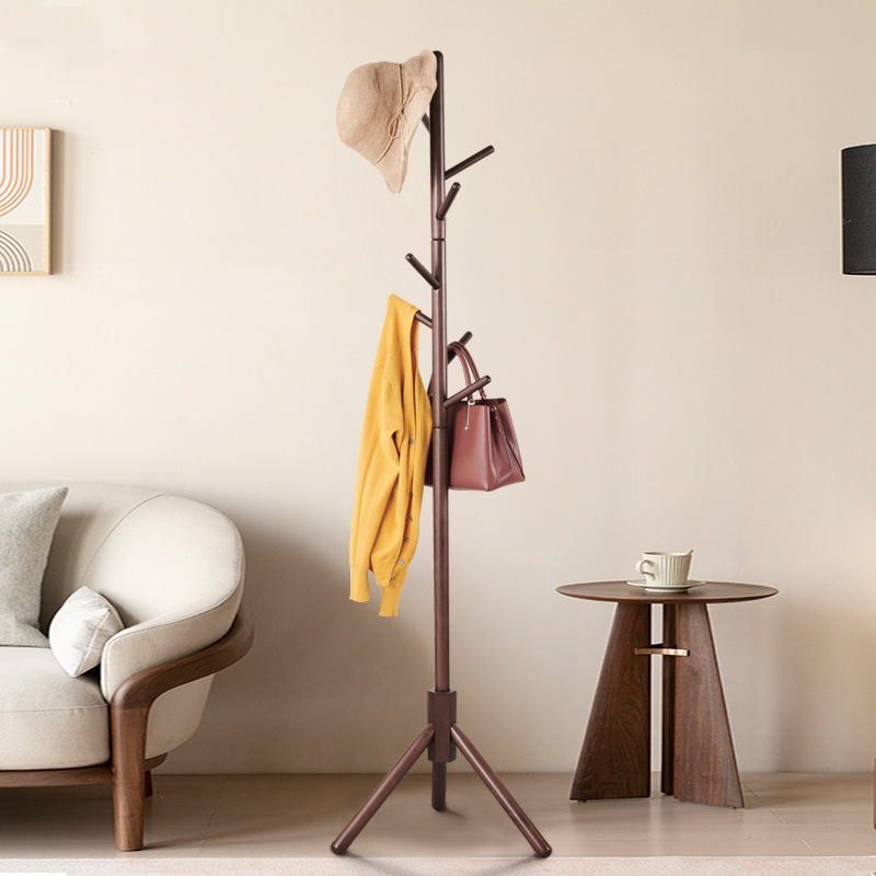 实木衣帽架三角单杆式树形挂衣服架子落地卧室房间床头日式挂衣架