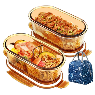 玻璃饭盒上班族带饭餐盒微波炉可加热专用汤碗密封保鲜水果盒带盖