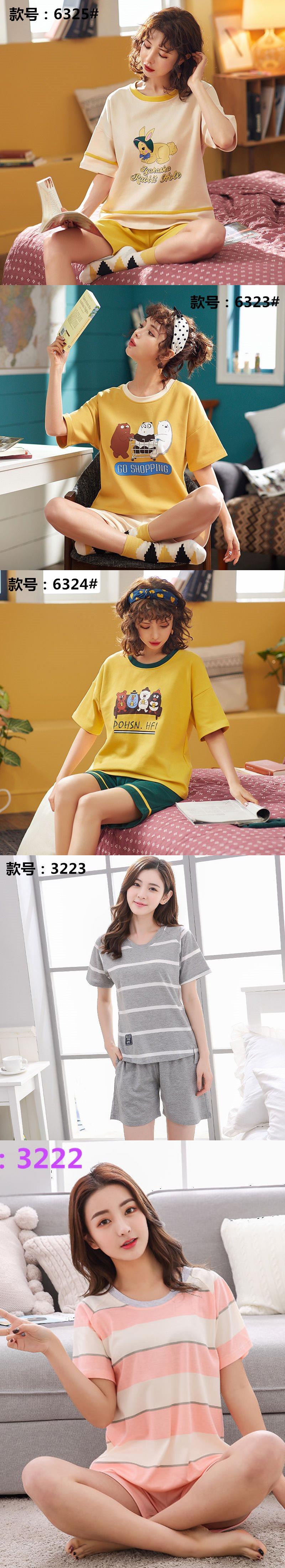 Mùa hè 2019 mới đồ ngủ ngắn tay nữ cotton Hàn Quốc c giày nữ lỏng lẻo dịch vụ tại nhà quần short hai mảnh - Bên ngoài ăn mặc bộ pijama nam