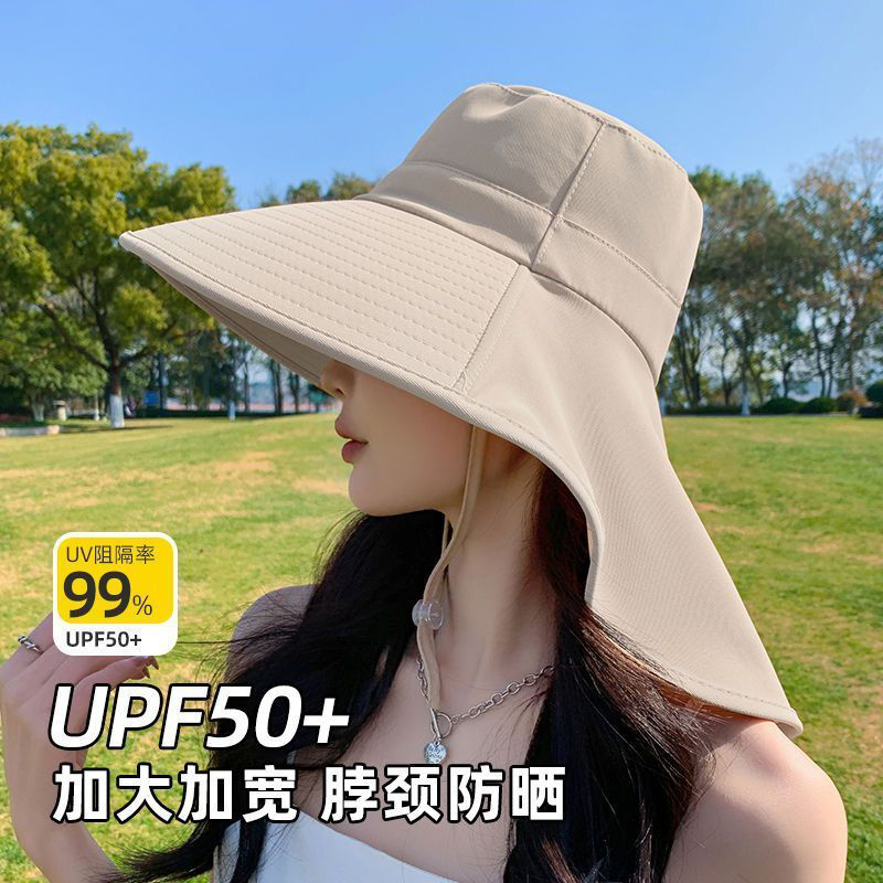 大帽檐可扎马尾披肩防晒帽女2025新款防紫外线夏天户外骑行遮阳帽
