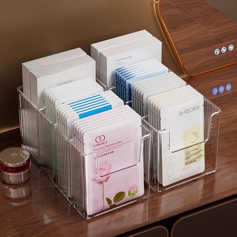 面膜收纳盒亚克力化妆品分格盒透明桌面大容量梳妆台护肤品置物架