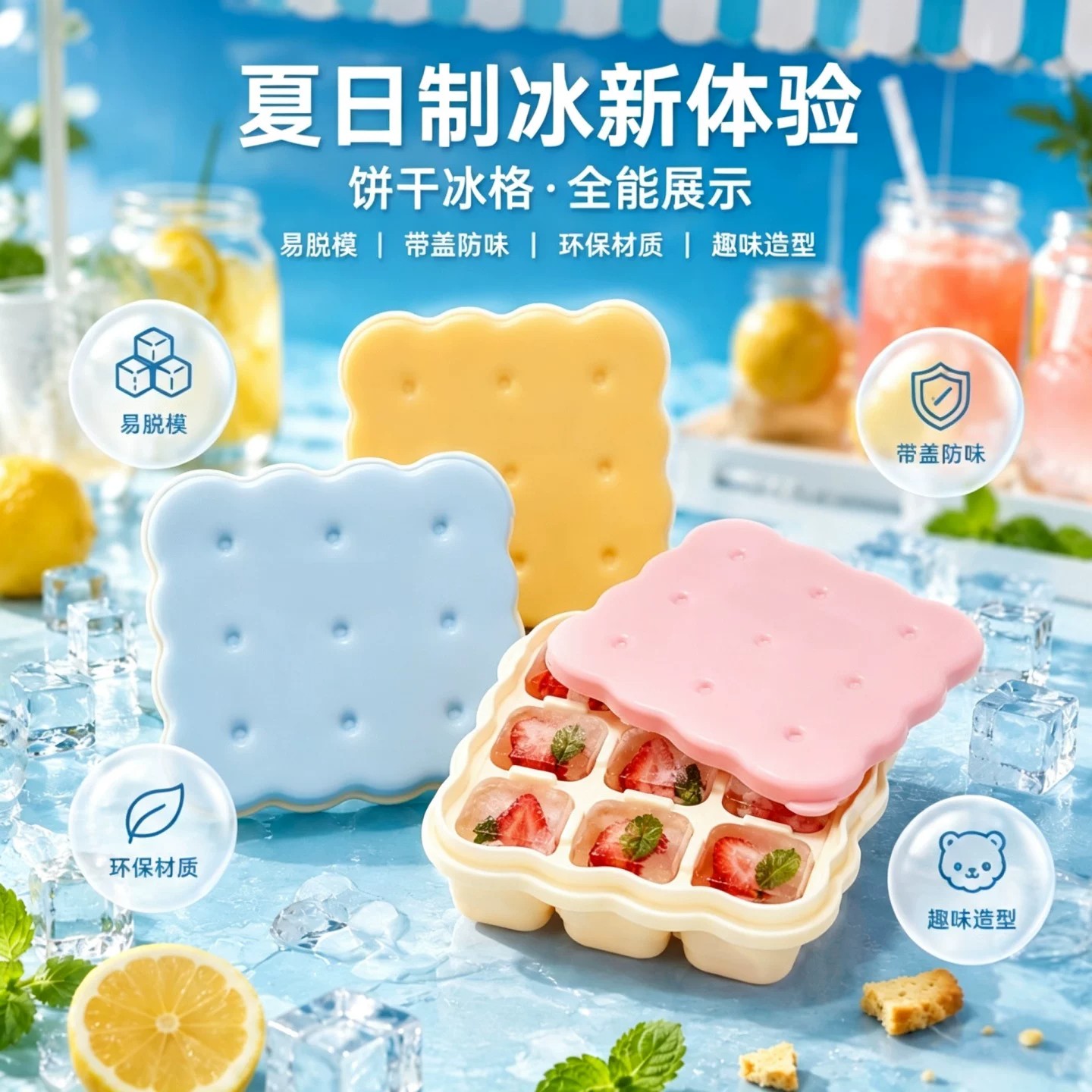 饼干冰格模具带盖创意家用食品级PP迷你冰块易脱模储冰自制冰块盒