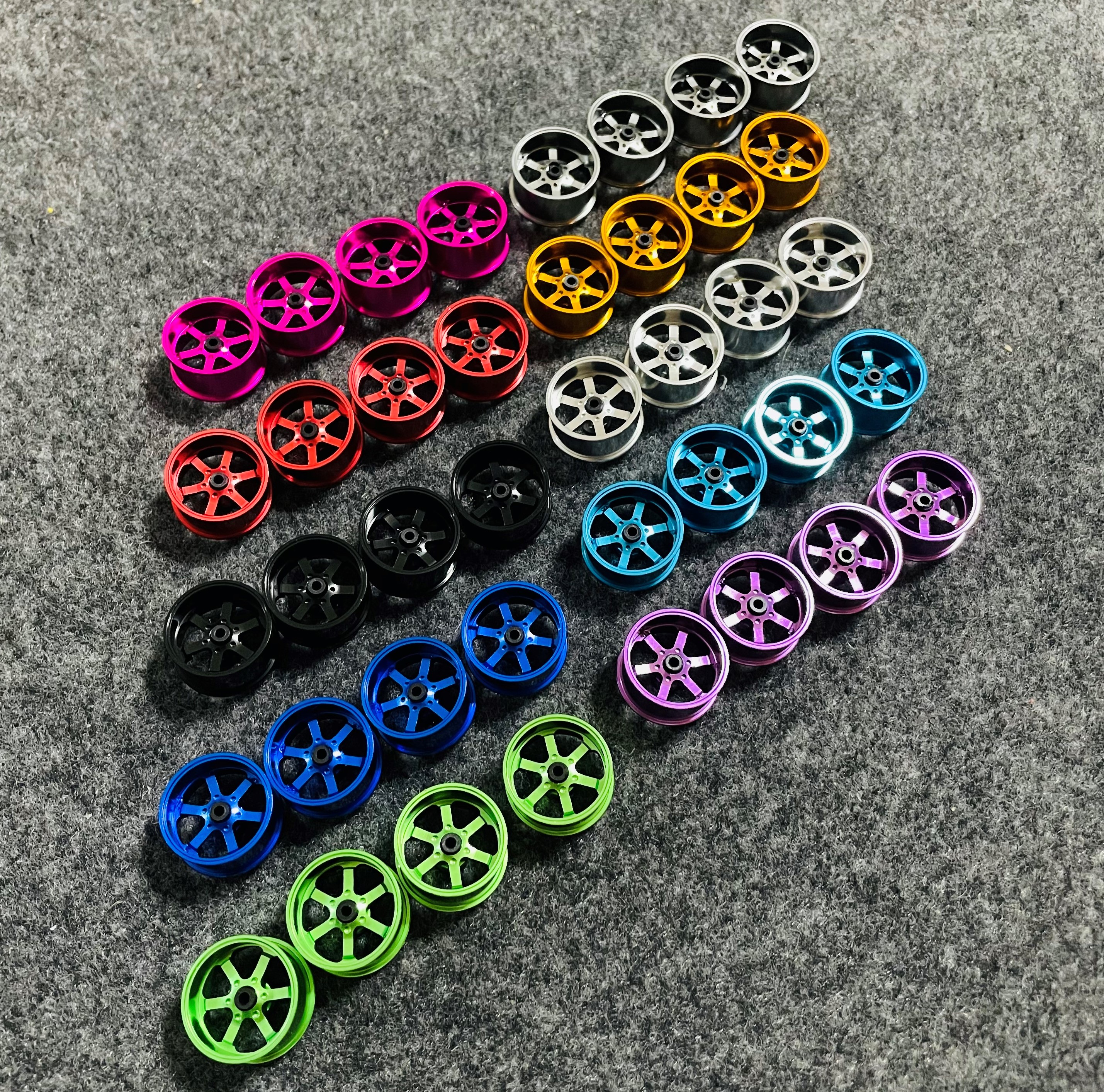 TE37中口径 金属轮毂 彩色 自制田宫四驱车配件 轮胎改装