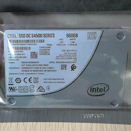 英特尔S4500 960GB固态硬盘,企业级,  SATA(请询价)