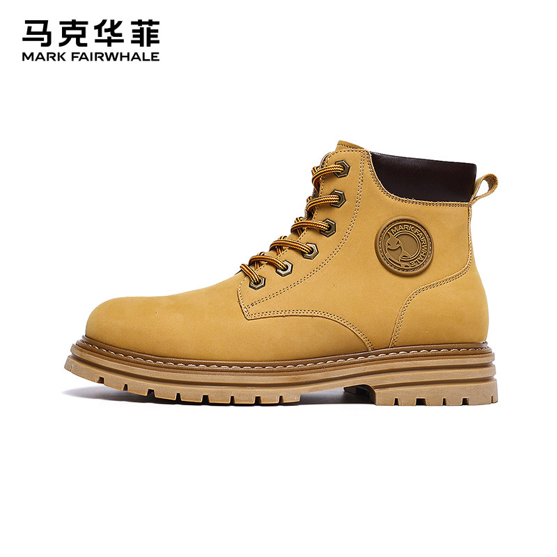 马克华菲真皮马丁靴男款夏季英伦风厚底工装靴子男士踢不烂大黄靴