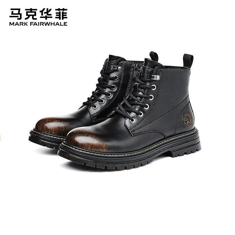马克华菲马丁靴男2025夏季男士工装靴厚底增高男靴子黑色皮靴男款