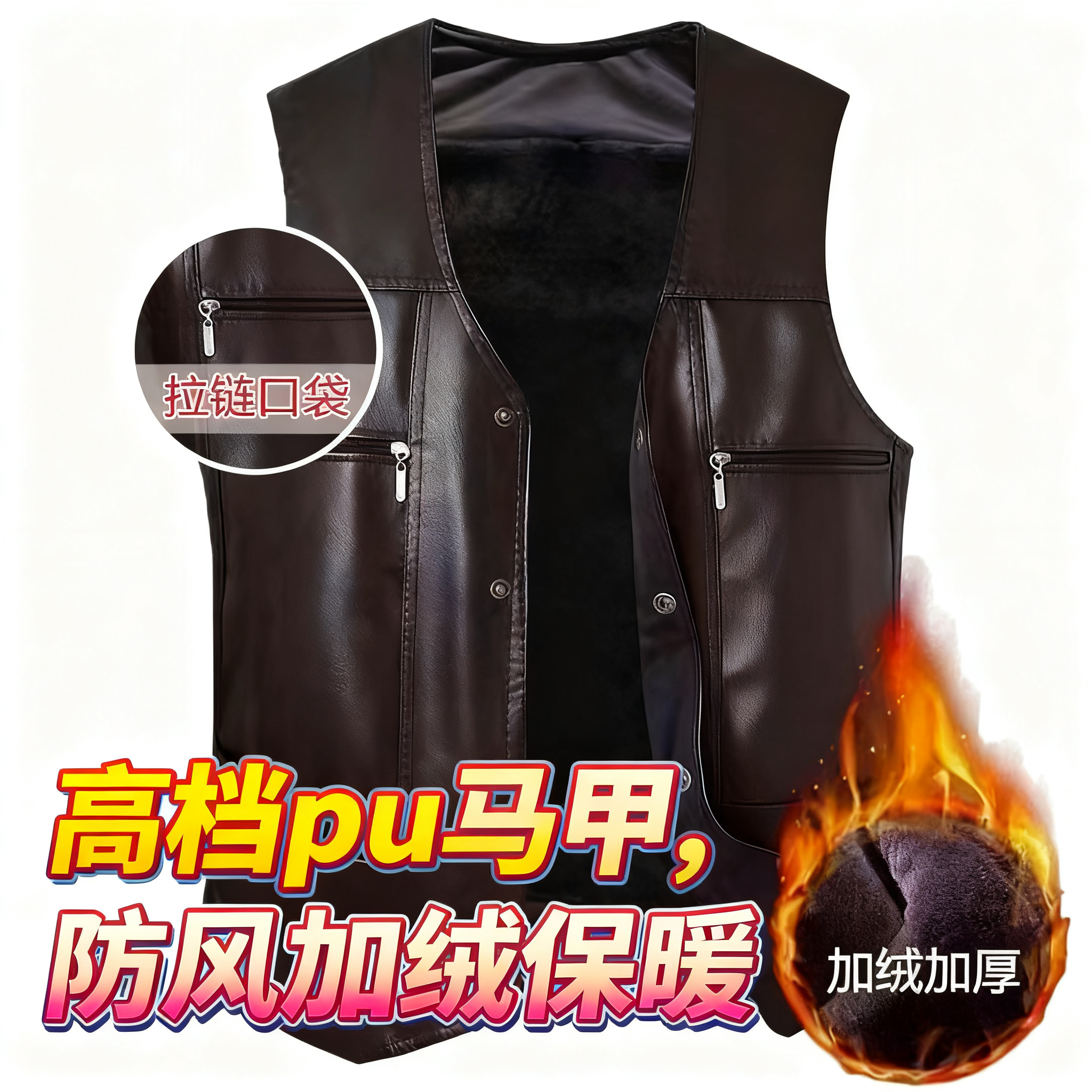 冬季男士加绒加厚皮马甲中老年男爸爸装宽松保暖坎肩背心大码外套