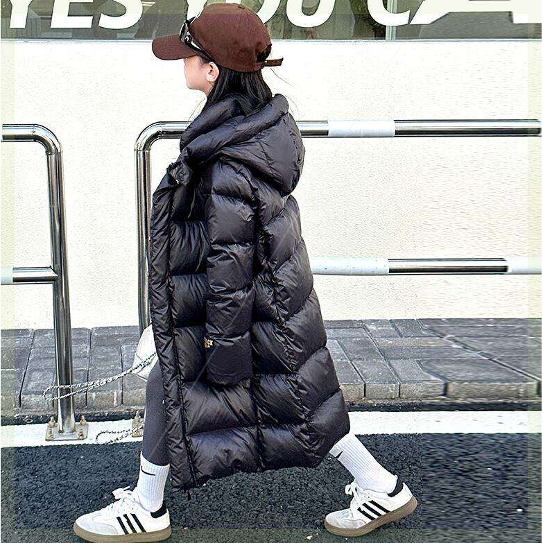 女童羽绒服6-12岁15岁2023新款洋气加厚长款过膝黑色中大儿童潮款