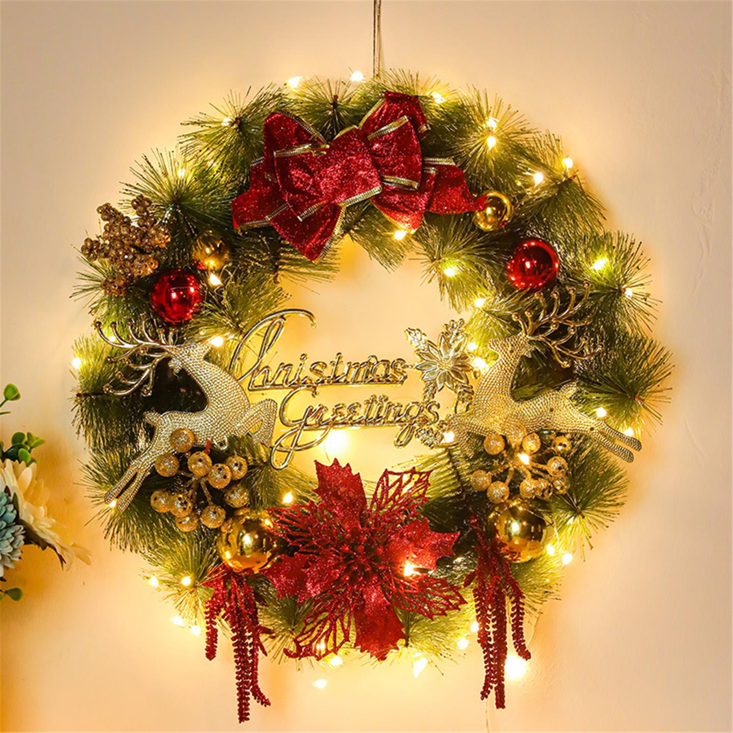 圣诞花环藤条花圈门挂壁挂装饰品圣诞节高档发光氛围场景布置吊饰
