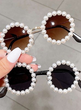 墨镜2024新款珍珠儿童太阳镜女宝宝装饰拍照眼镜宠物猫咪眼镜道具