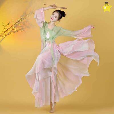 小城谣春颂上春山舞蹈服星月落簪花引桃花诺古典演出服飘逸纱衣女